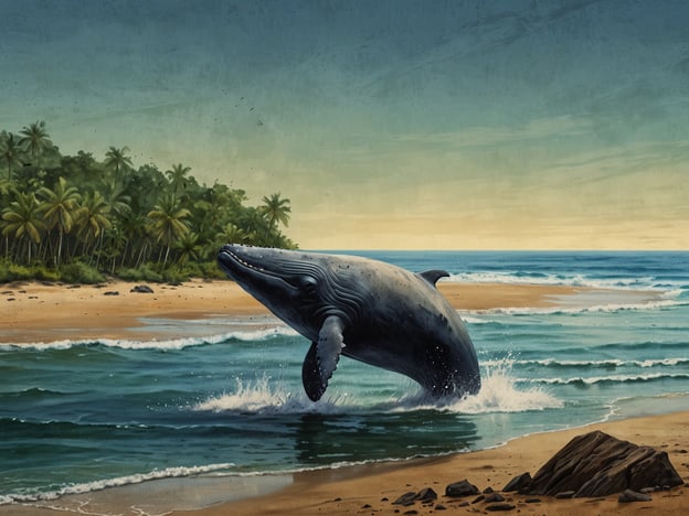 Auf dem Bild ist ein Wal zu sehen, der aus dem Wasser springt, umgeben von einer Küstenlandschaft mit Palmen und einem schönen Sandstrand. Diese Szenerie erinnert an den Marino Ballena Nationalpark in Costa Rica, der für seine beeindruckende Tierwelt, insbesondere die Migration von Buckelwalen, bekannt ist.Der Marino Ballena Nationalpark bietet spektakuläre Landschaften mit unberührten Stränden, klaren Gewässern und vielfältiger Flora und Fauna. Die Wale ziehen während ihrer Fortpflanzungszeit in die warmen Gewässer vor der Küste, was eine Hauptattraktion für Touristen und Naturliebhaber ist. Außerdem ist der Park für seine reichhaltigen marinen Ökosysteme und die Möglichkeit zum Whale Watching berühmt. Besucher können während der Saison oft diese majestätischen Tiere beobachten, die in den Wellen spielen und springen, so wie es auf dem Bild dargestellt ist.