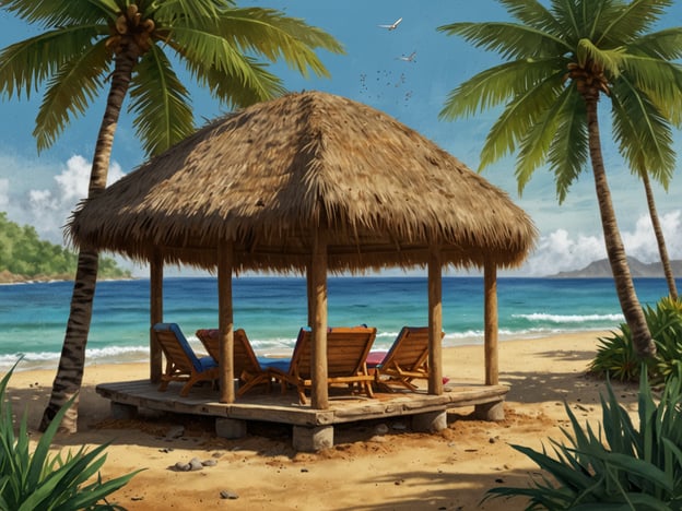 Auf dem Bild ist eine idyllische Strandszene mit einem Bungalow zu sehen, der von Palmen umgeben ist. Diese Umgebung spiegelt das Gefühl von „Pura Vida“ wider, einem Lebensstil, der entspannte und positive Werte in Costa Rica betont.Die Nachhaltigkeit wird durch die Verwendung natürlicher Materialien für den Bungalow und das unberührte, tropische Ambiente unterstrichen. Solch eine harmonische Verbindung zur Natur fördert nicht nur das Wohlbefinden, sondern auch den respektvollen Umgang mit der Umwelt, wie es in Jaco und anderen Teilen Costa Ricas angestrebt wird.