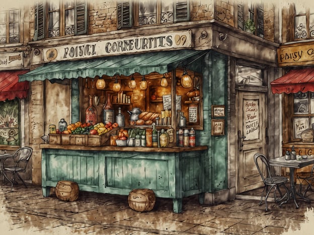 Auf dem Bild ist ein malerischer Marktstand zu sehen, der eine Vielzahl von frischem Obst und Gemüse anbietet. Die Umgebung scheint gemütlich und einladend zu sein, mit kleinen Cafés und einem typisch europäischen Flair.In der Nähe könnte man kulinarische Highlights wie frisch gebackene Baguettes, köstliche Croissants oder regionale Spezialitäten wie Ratatouille finden. Auch kleine Stände mit hausgemachten Marmeladen oder lokalen Weinen könnten die kulinarische Vielfalt der Gegend ergänzen. Solche Plätze sind ideal, um die frischen Zutaten direkt vor Ort zu genießen oder für ein Picknick vorzubereiten.