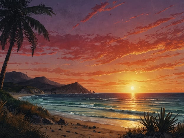 Auf dem Bild ist eine malerische Strandlandschaft bei Sonnenuntergang zu sehen. Der Himmel ist in warmen Farbtönen gehalten, und die Sonne senkt sich über dem Horizont. Palmen rahmen die Szene ein, während sanfte Wellen an den Strand spülen.
Für den perfekten Ausblick am Strand sind hier einige der besten Spots:
1. **Felsen und Klippen:** Positioniere dich an erhöhten Stellen, um einen Rundumblick über das Meer und die Küste zu genießen.
2. **Beach Bars mit Aussicht:** Viele Strandbars bieten nicht nur tolle Getränke, sondern auch erstklassige Ausblicke auf den Sonnenuntergang.
3. **Buchten und Lagunen:** Diese geschützten Bereiche bieten oft eine malerische Kulisse, besonders bei Sonnenuntergang.
4. **Sanddünen:** Ein kleiner Aufstieg auf eine Düne kann den perfekten Blick auf die untergehende Sonne und den glitzernden Ozean bieten.
Jeder dieser Spots kann ein unvergessliches Erlebnis am Strand bieten!
