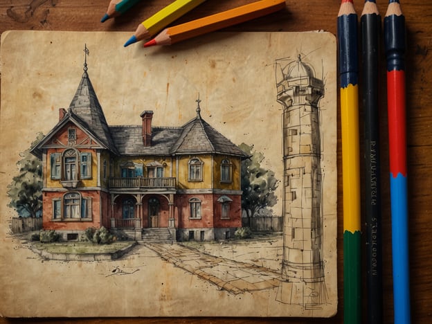Auf dem Bild ist eine Zeichnung eines Hauses zu sehen, das eine schöne Architektur aufweist. Außerdem gibt es einen Turm in der Nähe. Neben der Zeichnung liegen farbige Buntstifte.**Tipps für einen erfolgreichen Besuch:**1. **Vorbereitung:** Informiere dich im Voraus über die Sehenswürdigkeiten der Region, damit du nichts verpasst.2. **Kamera mitnehmen:** Halte die schönsten Momente fest, sei es mit einer Kamera oder Smartphone.3. **Notizen machen:** Schreibe dir Eindrücke oder interessante Fakten während des Besuchs auf.4. **Fragen stellen:** Scheue dich nicht, den Guides oder Einheimischen Fragen zu stellen. Sie können wertvolle Informationen teilen.5. **Genießen:** Nimm dir Zeit, um die Atmosphäre aufzusaugen und das Ambiente zu genießen.
