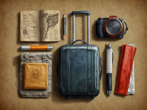 Auf dem Bild sind verschiedene Reiseutensilien zu sehen, darunter ein Koffer, ein Notizbuch, ein Stift, eine Kamera und einige andere Gegenstände. Hier sind einige praktische Tipps für Deinen Besuch:1. **Notizbuch vorbereiten**: Nutze das Notizbuch, um wichtige Informationen oder Erinnerungen festzuhalten. Es ist auch hilfreich für das Planen deiner Reiseroute.2. **Kamera nicht vergessen**: Stelle sicher, dass Deine Kamera aufgeladen und bereit ist, um die besten Momente festzuhalten.3. **Packliste erstellen**: Verwende eine kleine Tasche für essentielle Dinge, wie Dokumente und Snacks. Eine gute Packliste hilft, nichts Wichtiges zu vergessen.4. **Stifte dabei haben**: Ein Stift ist nützlich, um jederzeit Notizen zu machen oder ja nach Bedarf Formulare auszufüllen.5. **Reiseunterlagen griffbereit**: Halte wichtige Dokumente wie Tickets oder Ausweise in Reichweite, damit Du sie schnell zur Hand hast.Viel Spaß bei Deinem Besuch!