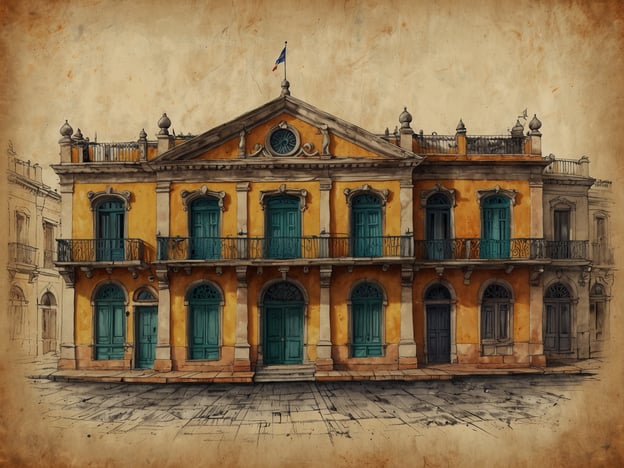 Auf dem Bild ist ein Gebäude im Stil der Kolonialarchitektur zu sehen. Die charakteristischen Merkmale dieser Architektur umfassen die Verwendung von leuchtenden Farben, große Fenster mit kunstvollen Rahmen und Balkone, die oft zur tropischen Umgebung passen.Solche Gebäude finden sich häufig in ehemaligen Kolonien, wo europäische Einflüsse auf lokale Baustile getroffen sind. Zum Beispiel könnte das gelbe Farbenspiel und die grünen Fensterrahmen modifizierte Varianten traditioneller europäischer Stile sein, die sich an das Klima und die Materialien der Region angepasst haben.Die Verwendung von Säulen und Verzierungen ist typisch für die koloniale Bauweise und spiegelt den Einfluss barocker sowie klassizistischer Elemente wider. Diese Architektur ist nicht nur ästhetisch ansprechend, sondern erzählt auch von der Geschichte der Kolonialisierung und den kulturellen Austauschprozessen zwischen den Kolonialmächten und den einheimischen Bevölkerung.