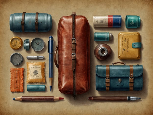 Auf dem Bild sind verschiedene Reiseutensilien und Schreibmaterialien zu sehen, die in einer ansprechenden Anordnung präsentiert sind. Hier sind einige praktische Tipps für deine nächste Reise:1. **Packliste Erstellen**: Nutze Stifte und Notizblöcke, um eine detaillierte Packliste zu erstellen. So vergisst du nichts Wesentliches.2. **Wichtige Dokumente**: Halte deine Reisepässe und wichtigen Dokumente in einem speziellen Etui, wie dem braunen Kulturbeutel, um sie sicher und griffbereit zu haben.3. **Planung und Zeitmanagement**: Die Uhren könnten dir helfen, deinen Zeitplan während der Reise besser im Blick zu behalten. Plane feste Zeiten für Besichtigungen ein.4. **Kreatives Festhalten**: Verwende die bunten Stifte, um Tagebuch zu führen oder deine Reiseerlebnisse zu skizzieren. Es ist eine schöne Möglichkeit, Erinnerungen festzuhalten.5. **Ruhig bleiben**: Wenn das Reisen stressig wird, erinnere dich, regelmäßig Pausen einzulegen, um neue Energie zu tanken. Eine gute Organisation deiner Utensilien hilft dir dabei.Mit diesen Tipps bist du gut gerüstet für ein tolles Reiseerlebnis!