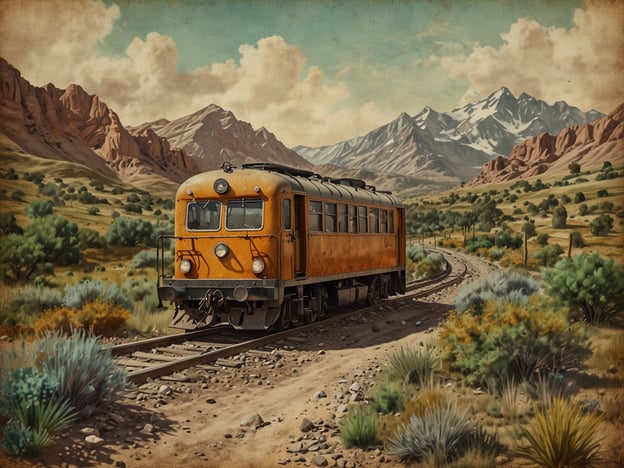 Auf dem Bild ist eine historische, orangefarbene Lokomotive zu sehen, die auf einer schmalen Gleisstrecke in einer malerischen, bergigen Landschaft fährt. Im Hintergrund erheben sich majestätische Berge, während die Umgebung mit üppigem Grün und bunten Pflanzen versehen ist.Für jedes Abenteuerherz gibt es dazu passende Trekking-Routen:1. **Die Bergsteigertour**: Wandern Sie durch die majestätischen Alpen und genießen Sie atemberaubende Ausblicke auf die Gipfel und Täler.2. **Die Wüstenwanderung**: Begeben Sie sich auf einen Trek durch die Sanddünen und erleben Sie die Stille und Weite der Wüste.3. **Die Küstenwanderung**: Erkunden Sie die Küstenpfade, wo Sie das Rauschen des Meeres und eine wunderschöne Flora erleben.4. **Die Wildnisexpedition**: Tauchen Sie ein in unberührte Natur, wo Sie wilde Tiere und atemberaubende Naturphänomene entdecken können.Jede dieser Routen verspricht ein unvergessliches Abenteuer in der Natur!