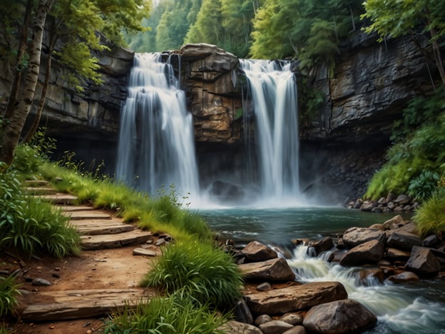 Auf dem Bild ist ein wunderschöner Wasserfall zu sehen, der in ein ruhiges Gewässer fließt. Rund um den Wasserfall könnten verschiedene Aktivitäten stattfinden:1. **Wandern**: Der Pfad führt entlang des Wassers und bietet eine perfekte Gelegenheit für einen Spaziergang in der Natur.2. **Schwimmen**: Das klare Wasser lädt dazu ein, sich zu erfrischen und eventuell ein Bad zu nehmen.3. **Picknicken**: In der malerischen Umgebung könnte man gemütlich mit Freunden oder Familie picknicken.4. **Fotografieren**: Die beeindruckende Landschaft und der Wasserfall bieten zahlreiche Motive für Fotografen.5. **Vogelbeobachtung**: Die Umgebung könnte viele Vogelarten anziehen, ideal für Vogelbeobachter.6. **Entspannen**: Einfach nur am Ufer sitzen und die Natur genießen.Diese Aktivitäten machen den Ort denkbar für einen gelungenen Tag in der Natur.
