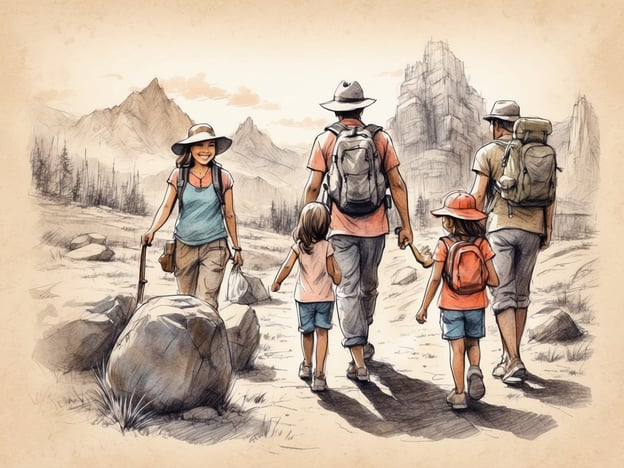 Auf dem Bild ist eine Familie beim Wandern in der Natur zu sehen. Sie genießen die Zeit zusammen, während sie durch eine bergige Landschaft spazieren.Aktivitäten, die Groß und Klein unternehmen können, sind zum Beispiel:- **Wandern**: Gemeinsam auf schönen Wanderwegen die Gegend erkunden.- **Naturbeobachtungen**: Tiere und Pflanzen entdecken und dabei etwas über die Natur lernen.- **Picknick**: Eine Pause einlegen und gemeinsam essen, vielleicht auf einer Wiese oder einem Aussichtspunkt.- **Spiele**: Kleine Spiele im Freien spielen, wie zum Beispiel Fangen oder Verstecken.- **Fotografie**: Die schönen Momente festhalten und vielleicht ein Familienalbum gestalten.Solche Aktivitäten machen Spaß und fördern die Familienbindung!
