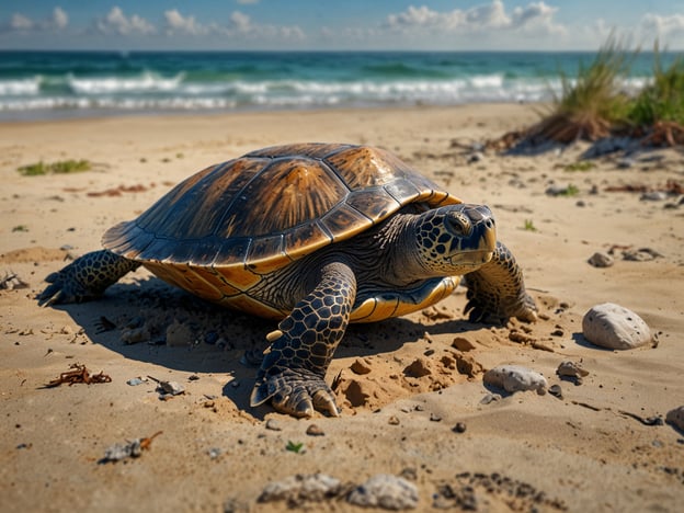 Auf dem Bild ist eine Meeresschildkröte zu sehen, die sich am Strand befindet. Zum Schutz der Meeresschildkröten gibt es zahlreiche Projekte und Initiativen.Ein Beispiel ist das "Turtle Conservation Program", das in vielen Küstenregionen durchgeführt wird. Dieses Programm umfasst die Überwachung von Nistplätzen, die Aufklärung der Öffentlichkeit über Gefahren wie Plastikmüll und das Fangen von Fischern, um sie über nachhaltige Praktiken aufzuklären.Ein weiteres wichtiges Projekt ist "Sea Turtle Monitoring", das in unterschiedlichen Regionen weltweit aktiv ist. Hierbei werden gefährdete Arten erfasst und optimale Lebensräume geschützt.Ein erfolgreiches Beispiel ist die "Leatherback Trust", die sich speziell für den Schutz der Lederschildkröte einsetzt, indem sie Daten sammelt und Schutzzonen einrichtet.Diese Initiativen sind entscheidend für den Erhalt der Meeresschildkröten und ihrer Lebensräume.