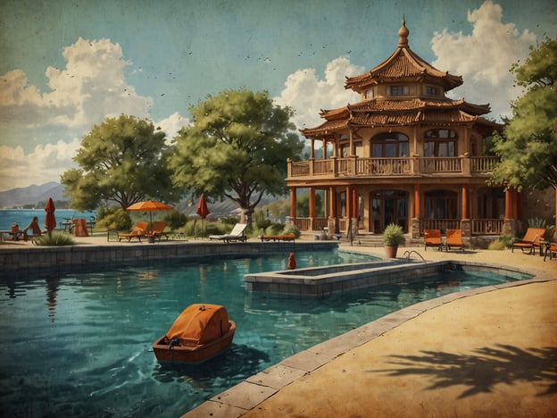 Auf dem Bild ist ein wunderschönes, asiatisch inspiriertes Haus am Wasser zu sehen, umgeben von einem Pool und einer entspannenden Landschaft mit Bäumen und Liegestühlen.
Hier sind einige Tipps für einen entspannten Familienurlaub:
1. **Wählt eine kinderfreundliche Unterkunft**: Achte darauf, dass die Unterkunft genügend Platz bietet und kinderfreundliche Annehmlichkeiten hat, wie z.B. einen Pool oder Spielplätze.
2. **Planung von gemeinsamen Aktivitäten**: Integriert Aktivitäten, die für alle Familienmitglieder interessant sind, wie gemeinsame Ausflüge oder Spiele.
3. **Entspannungszeiten einplanen**: Stellt sicher, dass genügend Zeit für Erholung und Entspannung eingeplant ist, um Stress zu vermeiden.
4. **Kulinarische Erlebnisse**: Probiert lokale Küchen aus, vielleicht auch gemeinsam beim Kochen oder beim Besuch von Märkten.
5. **Natur erleben**: Genießt die Natur durch Spaziergänge oder Bootsfahrten, was zu einer guten Stimmung und familiären Bindungen beiträgt.
6. **Technologiefreie Zeiten**: Legt Zeiten fest, in denen Smartphones und Tablets beiseitegelegt werden, um die gemeinsame Zeit zu fokussieren.
7. **Flexibilität**: Seid bereit, die Pläne anzupassen, falls die Kinder müde sind oder etwas anderes im Sinn haben.
Mit diesen Tipps wird euer Familienurlaub sicher entspannt und unvergesslich!