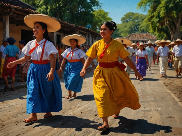 Auf dem Bild sind Frauen in traditioneller Kleidung zu sehen, die fröhlich durch eine Straße laufen. Die Teilnehmerinnen tragen bunte Kleider und große Hüte, was auf ein festliches Ereignis oder einen kulturellen Umzug hinweist.Solche Szenen sind oft Teil von Festlichkeiten in verschiedenen Regionen, wo lokale Traditionen, Tänze und Bräuche gefeiert werden. Diese Art von Kostümierung könnte auf Feste wie Erntedank, Volksfeste oder andere kulturelle Ereignisse hinweisen, die das Gemeinschaftsgefühl stärken und die Traditionen der Region lebendig halten.Kulturelle Highlights könnten auch Folklore-Tänze oder lokale Kunsthandwerke sein, die oft während solcher Feiern präsentiert werden. Lokale Speisen und Musik sind ebenfalls häufige Bestandteile dieser Feierlichkeiten, die die Identität und das Erbe einer Gemeinschaft zelebrieren.