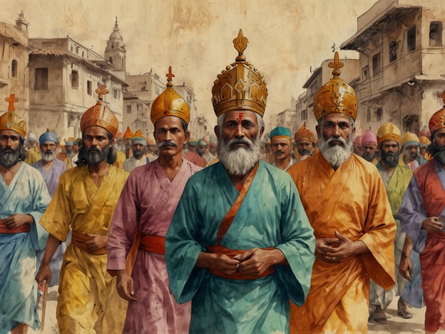 Auf dem Bild sind mehrere Männer zu sehen, die traditionelle Kleidung tragen und jeweils eine Art Krone oder Kopfbedeckung haben. Diese Szene könnte eine Prozession oder Feierlichkeit darstellen, die typisch für religiöse Feste in Panchimalco ist.In Panchimalco, einem Ort in El Salvador, wird das Fest der Virgen de la Asunción gefeiert, das eine Mischung aus katholischen und indigenen Traditionen ist. Während solcher Feste finden oft Prozessionen statt, in denen die Gläubigen ihre religiöse Zugehörigkeit und ihren Glauben zum Ausdruck bringen. Die bunte Kleidung und die Symbole deuten auf die Bedeutung dieser Feierlichkeiten hin, die Gemeinschaft und Traditionen zusammenbringt.