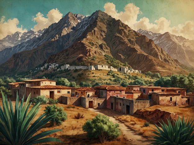 Das Bild zeigt eine malerische Landschaft rund um El Pital, mit einem Blick auf eine traditionelle Siedlung am Fuße majestätischer Berge. Die Architektur der Häuser spiegelt den rustikalen, kolonialen Stil wider, der in vielen ländlichen Gebieten dieser Region zu finden ist.Die umliegende Natur ist geprägt von einer beeindruckenden Berglandschaft, die sowohl kulturelle als auch natürliche Reichtümer bietet. El Pital ist bekannt für seine hohe Lage und das kühle Klima, das ideal für den Anbau von verschiedenen Pflanzen ist, darunter auch die berühmte Agave.Der Blick auf die historischen Ruinen im Hintergrund zeigt die kulturelle Tiefe der Region, die von verschiedenen Zivilisationen geprägt wurde. Diese Szenerie verkörpert die harmonische Verbindung von Mensch und Natur, die das Leben in dieser wunderschönen Umgebung auszeichnet.