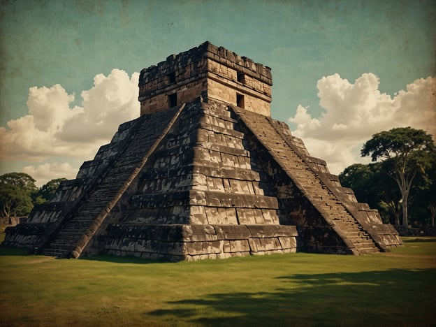 Auf dem Bild ist eine Pyramide zu sehen, die stark an die Architektur der Maya erinnert, speziell an Stätten wie Uaxactún. Uaxactún liegt in Guatemala und war ein bedeutendes Zentrum der Maya-Zivilisation. Die Pyramiden dieser Region sind nicht nur architektonische Meisterwerke, sondern auch Zeugnisse der astronomischen Beobachtungen und religiösen Praktiken der Maya.Diese Pyramiden dienten oft als Tempel und wurden für verschiedene Zeremonien genutzt. Uaxactún ist bekannt für seine gut erhaltenen Strukturen und für die Tatsache, dass dort einige der frühesten Maya-Daten über Astronomie gefunden wurden. Die Umgebung ist von dichten Dschungeln umgeben, was die geheimnisvolle Aura dieser alten Stätte verstärkt.