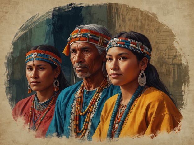 Auf dem Bild sind drei Personen zu sehen, die traditionelle Kleidung und Schmuck tragen, was auf einen indigenen Hintergrund hindeutet. In der guatemaltekischen Kultur spielt Maximón eine bedeutende Rolle.Maximón ist eine Schlüsselfigur im Glauben vieler Maya-Communities, die als eine Art Gottheit oder spirituelles Wesen verehrt wird. Er wird oft als Schutzpatron angesehen, der auch mit den Themen des Lebens, des Schicksals und der Gesundheit verbunden ist. Die Gläubigen bringen ihm Opfergaben dar, um seinen Segen zu erbitten oder um Unterstützung in schwierigen Zeiten zu bitten.Die Darstellung solcher kulturellen Elemente in der Kunst kann das wichtige Erbe und die fortwährenden Traditionen der indigenen Völker Guatemalas hervorheben, zu denen auch die Verehrung von Maximón gehört.