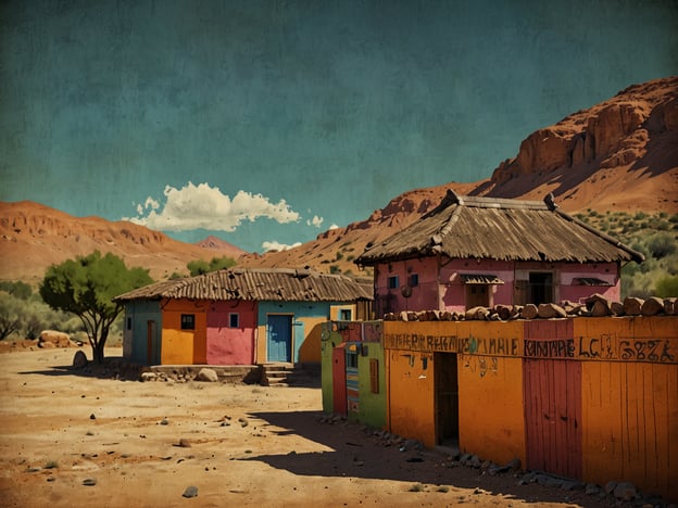 Auf dem Bild sind bunte Häuser in einer Wüstenlandschaft zu sehen, umgeben von Bergen und teilweise bewaldeten Flächen. Diese Art von ländlicher Architektur könnte die kulturellen Wurzeln und Traditionen einer Region widerspiegeln, in der möglicherweise auch der Maximón-Kult eine Rolle spielt.Der Einfluss des Maximón-Kults auf den Tourismus ist erheblich. Maximón wird in Guatemala als eine religiöse Figur verehrt, die Elemente des Mayaglaubens und des katholischen Christentums vereint. Dieser Kult und die damit verbundenen Feierlichkeiten ziehen viele Touristen an, die an authentischen kulturellen Erfahrungen interessiert sind. Die bunten Dörfer und deren Traditionen, wie die Schaffung und Pflege von Altären für Maximón, bieten Besuchern die Möglichkeit, mehr über die lokale Kultur zu erfahren und die Schönheit der Region zu genießen. Dies fördert nicht nur das Bewusstsein für die kulturelle Vielfalt, sondern auch die wirtschaftliche Unterstützung der lokalen Gemeinschaften durch den Tourismussektor.
