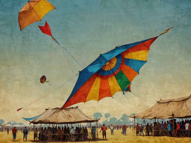 Auf dem Bild sind bunte Drachen zu sehen, die am Himmel fliegen, während Menschen auf einem Festival zuschauen. Dies erinnert an das Drachenfestival in Sumpango, Guatemala, das am Tag der Toten gefeiert wird.Die Tradition begann vor vielen Jahren und repräsentiert eine wichtige kulturelle Verbindung zur Ahnenverehrung. Die bunten Drachen symbolisieren den Kontakt zwischen den Lebenden und den Verstorbenen. Die Drachen werden oft kunstvoll dekoriert und sind ein wichtiger Teil der Feierlichkeiten, die Menschen aus der ganzen Region anziehen. Die Atmosphäre ist von Freude und Respekt geprägt, während die Gemeinschaft zusammenkommt, um ihre Traditionen zu feiern.