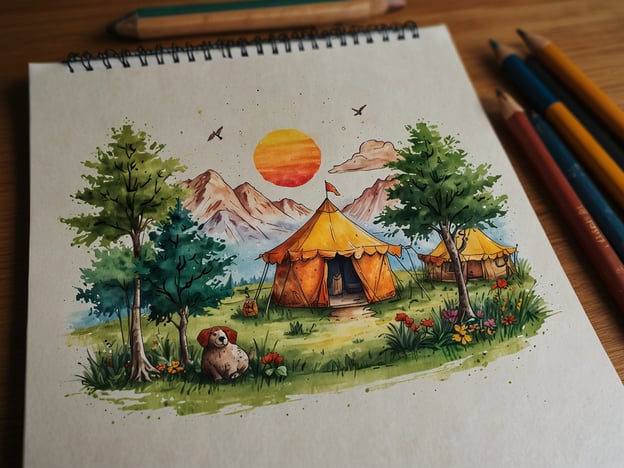 Auf dem Bild sieht man eine malerische Landschaft mit Zelten, Bäumen, Blumen und Bergen im Hintergrund. Diese Darstellung spiegelt die Vorstellung eines Festivals in der Natur wider, das harmonisch in die Umgebung integriert ist.Die Nachhaltigkeit des Festivals könnte durch den Einsatz von umweltfreundlichen Materialien für die Zelte und die Förderung regionaler Produkte zur Verpflegung betont werden. Zudem könnte das Festival Initiativen zur Müllvermeidung und zur Wiederaufforstung unterstützen.Für die Zukunft des Festivals ist es wichtig, dass solche Veranstaltungen nicht nur Spaß und Unterhaltung bieten, sondern auch ein Bewusstsein für ökologische Themen schaffen. Durch Workshops und Vorträge können die Besucher über nachhaltige Praktiken informiert werden, um eine positive Veränderung zu fördern. Die Verbindung von Kultur und Natur könnte dazu beitragen, ein verantwortungsbewusstes Verhalten zu stärken und die Menschen zu inspirieren, nachhaltiger zu leben.