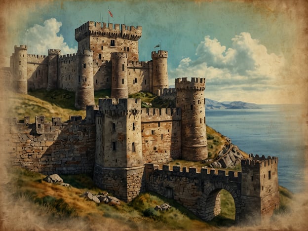Auf dem Bild sieht man eine beeindruckende Festung, die majestätisch auf einem Hügel thront und mit ihren massiven Mauern und Türmen einen spektakulären Blick aufs Wasser bietet. Solche Festungen waren oft Strategiepunkte und schützten Städte vor Angriffen.Man könnte sich vorstellen, wie das Leben in der Festung war: Die Wachen patrouillierten auf den Mauern, während Händler und Reisende am Fuß der Burg Halt machten, um sich mit Proviant einzudecken. Im Innenhof könnten sich Kinder beim Spielen aufhielten, während ihre Eltern bei der Zubereitung des Essens oder beim Handwerk beschäftigt waren.Die Festung könnte auch Schauplatz aufregender Geschichten sein – von tapferen Rittern, die sich für ihre Ehre kämpften, bis zu geheimen Treffen der Burgbewohner, die Pläne schmiedeten, um die Stadt zu verteidigen. Diese historische Atmosphäre ruft nostalgische Erlebnisse und Fantasien über das Mittelalter hervor.