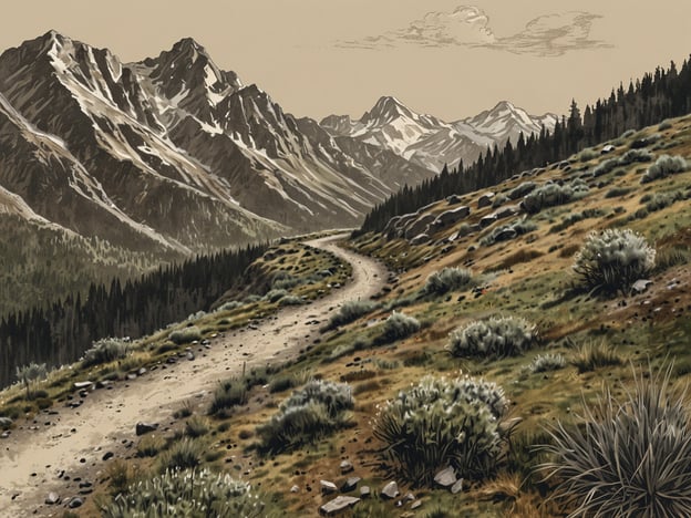 Auf dem Bild ist ein malerischer Wanderweg zu sehen, der sich durch eine hügelige, bergige Landschaft schlängelt. Die majestätischen Berge im Hintergrund sind mit Schnee bedeckt, und die Vegetation entlang des Weges besteht aus Kräutern und Sträuchern.Einige Wanderer haben ihre Erlebnisse in solchen Landschaften geteilt. Einer von ihnen beschrieb, wie der Duft von frischem Gras und die klare, kühle Luft während der Wanderung eine unvergessliche Erfahrung bieten. Ein anderer erzählte von der Ruhe, die in den Bergen herrscht, und von dem Gefühl, eins mit der Natur zu sein, während man den Ausblick auf die schneebedeckten Gipfel genießt.Es ist eine Szene, die das Herz eines jeden Naturliebhabers höher schlagen lässt und zum Wandern einlädt, um die Schönheit der Natur in vollen Zügen zu erleben.