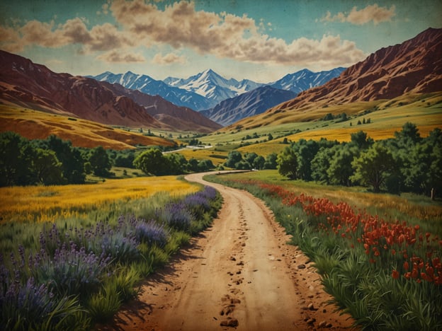 Auf dem Bild ist eine malerische Landschaft mit sanften Hügeln, blühenden Wiesen und einer kurvenreichen Straße zu sehen, die von bunten Blumen gesäumt wird. Im Hintergrund erheben sich majestätische Berge unter einem klaren Himmel.Hier sind einige Reisetipps für einen unvergesslichen Aufenthalt in einer ähnlichen Naturlandschaft:1. **Wanderungen planen**: Nutze die Vielzahl an Wanderwegen, um die Umgebung zu erkunden. Informiere dich über die besten Routen, die atemberaubende Ausblicke bieten.2. **Picknick in der Natur**: Packe ein Picknick und genieße es an einem schönen Platz mit Blick auf die Landschaft. Das macht dein Erlebnis noch besonderer.3. **Fotografie**: Halte die schönen Momente fest. Frühmorgens oder bei Sonnenuntergang sind die Lichtverhältnisse besonders attraktiv für Fotos.4. **Lokale Flora und Fauna erkunden**: Informiere dich über die einheimischen Pflanzen und Tiere, um deine Naturerfahrung zu bereichern.5. **Fahrrad fahren**: Wenn möglich, leihe ein Fahrrad aus, um die Gegend auf zwei Rädern zu erkunden. Oft gibt es spezielle Radwege, die malerische Aussichten bieten.6. **Entspannende Abende unter dem Sternenhimmel**: Nutze die Ruhe der Natur, um abends den Sternenhimmel zu beobachten. Vielleicht sogar ein Lagerfeuer machen, um die Erlebnisse des Tages zu reflektieren.Egal, wohin du reist, diese Tipps helfen dir, die natürliche Schönheit voll auszukosten.