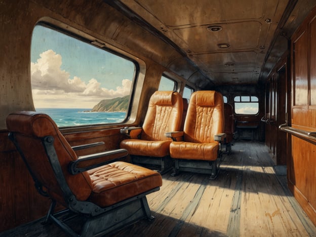 Auf dem Bild ist ein Innenraum zu sehen, der an einen Zug oder ein ähnliches Transportmittel erinnert. Es gibt mehrere orangefarbene Sitze aus Leder, und man kann durch die Fenster einen schönen Blick auf die Küste und das Meer genießen.In Bezug auf die Anreise nach Puerto Cortés gibt es verschiedene Möglichkeiten. Der Ort ist gut mit dem Auto erreichbar, und es gibt auch Busverbindungen von größeren Städten in Honduras. Der nächstgelegene Flughafen ist in San Pedro Sula, von wo aus man mit dem Taxi oder Bus nach Puerto Cortés fahren kann.Was die Unterkünfte in Puerto Cortés betrifft, bietet die Stadt eine Vielzahl von Optionen, von einfachen Hostels bis hin zu komfortablen Hotels. Beliebte Hotels in der Umgebung bieten oft einen Blick auf das Meer und sind in der Nähe von Stränden.