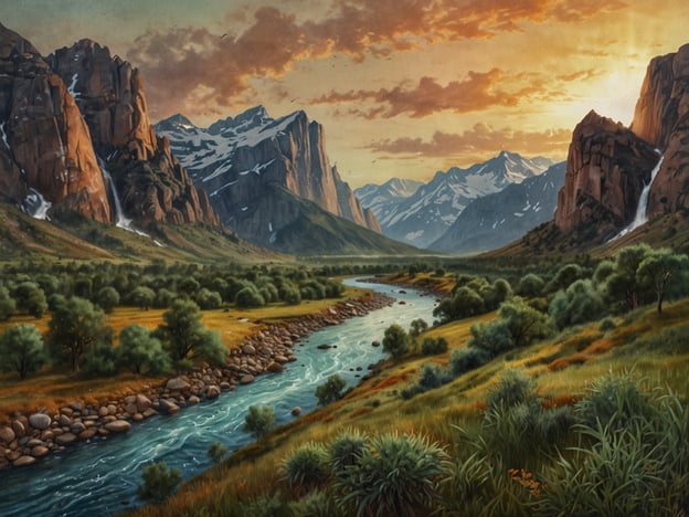 Auf dem Bild ist eine malerische Landschaft mit einem ruhigen Fluss, der sich durch ein Tal schlängelt, umgeben von majestätischen Bergen und grünen Wäldern. Solche Naturlandschaften sind nicht nur schön, sondern spielen auch eine wichtige Rolle im Naturschutz.**Naturschutzmaßnahmen:**1. **Schutzgebiete einrichten:** Die Erhaltung solcher Naturräume durch Nationalparks oder Naturschutzgebiete hilft, die Biodiversität zu schützen und Lebensräume für verschiedene Tier- und Pflanzenarten zu bewahren.2. **Ökologische Landwirtschaft:** Praktiken, die umweltfreundlich sind und den Einsatz von Chemikalien minimieren, tragen zur Erhaltung der Wasserqualität und der Bodenfruchtbarkeit bei.3. **Renaturierung von Flussläufen:** Durch Maßnahmen zur Wiederherstellung natürlicher Flussverläufe können Ökosysteme revitalisiert werden.**Herausforderungen:**1. **Klimawandel:** Steigende Temperaturen und veränderte Niederschlagsmuster bedrohen die Stabilität von Ökosystemen und können zu Verlusten an Biodiversität führen.2. **Verschmutzung:** Verschmutzungen durch Industrie und Landwirtschaft beeinflussen die Wasserqualität und die Gesundheit von Pflanzen und Tieren.3. **Flächenverbrauch:** Urbanisierung und Infrastrukturentwicklung gefährden natürliche Lebensräume und führen oft zu Fragmentierung der Ökosysteme.Es ist entscheidend, diese Herausforderungen aktiv anzugehen, um die Schönheit und Funktionalität solcher Landschaften für zukünftige Generationen zu bewahren.