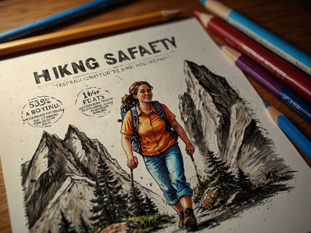 Auf dem Bild ist eine Darstellung einer Wanderin zu sehen, die auf einem Wanderweg in den Bergen unterwegs ist. Um sicher zu wandern, sind hier einige wichtige Sicherheitshinweise:1. **Routenplanung**: Informiere dich im Voraus über die Strecke, die du gehen möchtest. Nutze Karten oder Apps, um dich zu orientieren.2. **Geeignete Ausrüstung**: Trage bequeme Wanderschuhe und angemessene Kleidung für die Wetterbedingungen. Ein Rucksack mit ausreichend Wasser und Snacks ist ebenfalls wichtig.3. **Wetterbedingungen**: Überprüfe das Wetter, bevor du aufbrichst. Bei schlechtem Wetter ist es besser, die Wanderung abzusagen.4. **Begleitpersonen**: Wandere idealerweise in Begleitung. Das erhöht die Sicherheit und macht die Erfahrung angenehmer.5. **Orientierungshilfen**: Nimm eine Karte und einen Kompass mit. Vertraue nicht ausschließlich auf dein Smartphone, da der Empfang in abgelegenen Gebieten schwach sein kann.6. **Notfallplan**: Informiere jemanden über deine Route und voraussichtliche Rückkehrzeit. Trage ein Erste-Hilfe-Set bei dir.Diese Punkte helfen, sicher und gut vorbereitet in der Natur unterwegs zu sein.