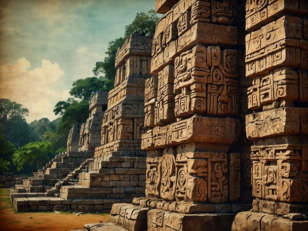 Auf dem Bild sind große Steinstelen und Mauern zu sehen, die typisch für die Maya-Zivilisation sind. Diese Struktur könnte Santa Rosa de Copán darstellen, einen bedeutenden archäologischen Standort in Honduras.Santa Rosa de Copán war während der klassischen Periode der Maya (250-900 n. Chr.) ein wichtiges kulturelles und politisches Zentrum. Der Ort ist bekannt für seine beeindruckenden Monumente, Stelen und Tempel, die häufig mit kunstvollen Reliefs und Inschriften verziert sind. Diese Artefakte bieten wertvolle Einblicke in die Geschichte, Religion und Gesellschaft der Maya und sind ein UNESCO-Weltkulturerbe. Santa Rosa de Copán spielte eine zentrale Rolle im Handel und Austausch zwischen verschiedenen Maya-Städten und war ein bedeutendes religiöses Zentrum.