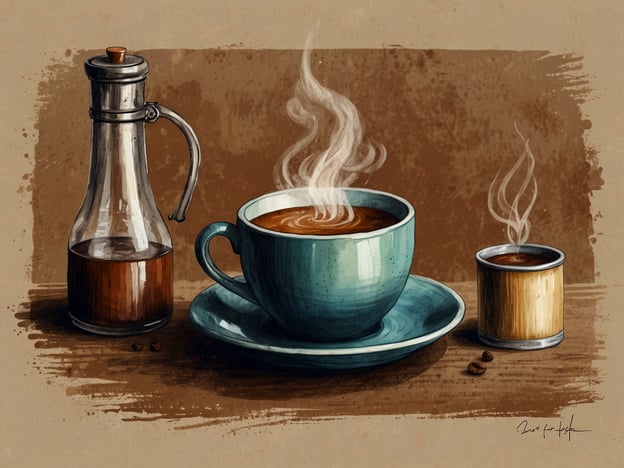 Auf dem Bild sind eine große Tasse Kaffee und eine kleinere Kaffeetasse zu sehen, zusammen mit einer stilvollen Kanne. Diese Darstellung könnte an die traditionelle Kaffeekultur vieler Länder erinnern.In vielen Kulturen, wie zum Beispiel in der türkischen oder arabischen Tradition, ist der Kaffee mehr als nur ein Getränk; er ist ein Symbol für Gastfreundschaft und Gemeinschaft. Bei einer Tasse Kaffee treffen sich Freunde und Familie, um Gespräche zu führen und Zeit miteinander zu verbringen. Oft wird der Kaffee auf besondere Weise zubereitet, was die Zeremonie rund um das Getränk besonders macht.In anderen Regionen, wie in Italien, wird Kaffee oft in Form von Espresso serviert. Hier hat der Kaffee eine schnelle, aber bedeutende Rolle im Alltag. Die kleine Tasse steht für Genuss in einem hektischen Lebensstil.Das Dampfen des Kaffees auf dem Bild könnte die frische Zubereitung symbolisieren, die in vielen Traditionen geschätzt wird. Unabhängig von der Zubereitungsart ist Kaffee ein zeitloses Element der Kultur, das Menschen zusammenbringt.