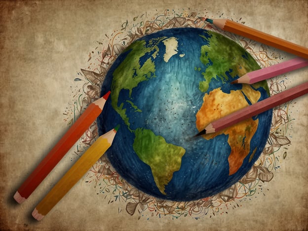 Auf dem Bild ist eine künstlerische Darstellung der Erde zu sehen, umgeben von verschiedenen Buntstiften. Diese Darstellung kann als Metapher für die Verantwortung interpretiert werden, die wir gegenüber unserem Planeten haben.Die Buntstifte deuten darauf hin, dass wir die Möglichkeit haben, aktiv einzuwirken, um eine nachhaltige Nutzung der Ressourcen zu fördern und Umwelteinflüsse zu minimieren. Mit jedem Strich können wir Veränderungen gestalten, die zu einer besseren und umweltfreundlicheren Welt beitragen.Das Bild erinnert uns daran, dass jeder Einzelne die Fähigkeit hat, positive Veränderungen herbeizuführen und ein Bewusstsein für den Schutz der Erde zu entwickeln.