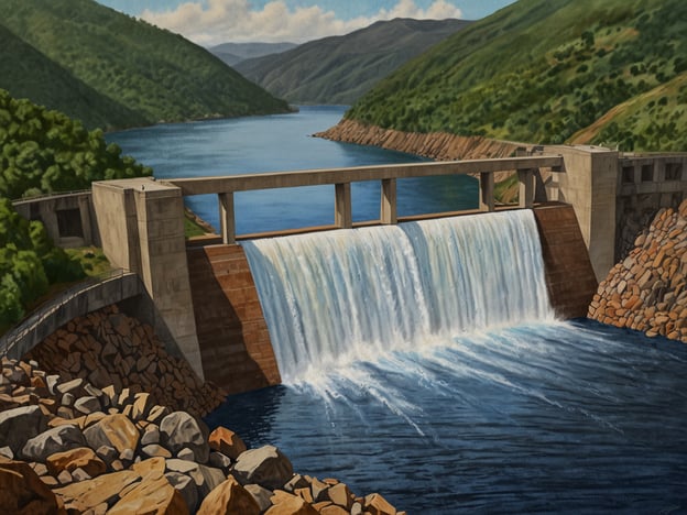 Auf dem Bild ist ein Staudamm zu sehen, wahrscheinlich der El Cajón-Staudamm in Honduras.Der El Cajón-Staudamm spielt eine wichtige Rolle für Honduras, da er eine bedeutende Quelle für elektrische Energie ist, die das Land mit Strom versorgt. Der Damm reguliert auch den Wasserfluss, was vital für die Landwirtschaft und die Trinkwasserversorgung in der Region ist. Darüber hinaus trägt er zur Kontrolle von Überschwemmungen bei und unterstützt die lokale Wirtschaft durch die Schaffung von Arbeitsplätzen in der Bau- und Energiewirtschaft. Der Staudamm hat somit sowohl ökologische als auch ökonomische Bedeutung für die Entwicklung und Stabilität des Landes.