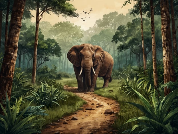 Auf dem Bild ist ein Elefant zu sehen, der durch einen üppigen Wald wandert. Diese Darstellung kann als Symbol für die Bedeutung der Nachhaltigkeit und den Schutz von Ökosystemen, wie dem Cusuco-Ökosystem, interpretiert werden. Der Cusuco-Nationalpark in Honduras ist bekannt für seine vielfältige Flora und Fauna, und der Schutz solcher Lebensräume ist entscheidend für das Überleben vieler Arten, einschließlich großer Tiere wie Elefanten.Nachhaltige Praktiken, wie die Erhaltung natürlicher Lebensräume und der Schutz bedrohter Spezies, sind unerlässlich, um das Gleichgewicht in diesen Ökosystemen zu bewahren. Der Elefant steht als Symbol für die Notwendigkeit, die Biodiversität zu schützen und die natürlichen Ressourcen verantwortungsbewusst zu nutzen, um auch zukünftigen Generationen eine intakte Umwelt zu ermöglichen.