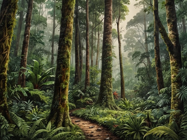 Auf dem Bild ist eine üppige, grüne Waldlandschaft zu sehen, die typisch für einen tropischen Regenwald ist. Hohe Bäume, dichte Pflanzen und eine mystische Atmosphäre prägen die Szene.Wenn du den Cusuco Nationalpark besuchst, sind hier einige Tipps:1. **Frühzeitiger Start**: Beginne deinen Tag früh, um die kühle Morgenluft und die Tieraktivität am besten zu erleben.2. **Geeignetes Schuhwerk**: Trage festes, wasserdichtes Schuhwerk, da die Trails oft schlammig und rutschig sein können.3. **Trinkwasser und Snacks**: Stelle sicher, dass du genügend Wasser und leichte Snacks dabei hast, da die Wandertouren lang sein können.4. **Führungen nutzen**: Überlege, an geführten Touren teilzunehmen, um mehr über die Flora und Fauna des Parks zu erfahren.5. **Tier- und Pflanzenschutz**: Respektiere die Natur und halte dich an die Parkregeln, um den Lebensraum der Tiere zu schützen.6. **Kamera nicht vergessen**: Die Landschaft und die Tierwelt sind atemberaubend – halte die Erinnerungen fest!Viel Spaß beim Entdecken des Cusuco Nationalparks!