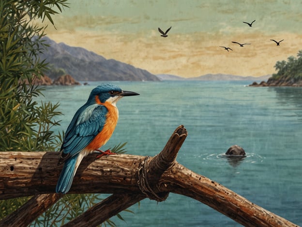 Auf dem Bild ist ein farbenfroher Vogel zu sehen, der auf einem Ast sitzt, mit Blick auf das Wasser einer Bucht. Die Landschaft im Hintergrund zeigt Berge und Küstenvegetation. Solche Vogelbeobachtungen in der Chismuyo Bay könnten Arten wie den Eisvogel umfassen, der häufig in Gewässernähe anzutreffen ist.In dieser Region sind auch andere Vögel zu beobachten, die über das Wasser fliegen oder sich in den Bäumen niederlassen. Die ruhige Szenerie und die biologische Vielfalt machen Chismuyo Bay zu einem interessanten Ort für Vogelbeobachter.