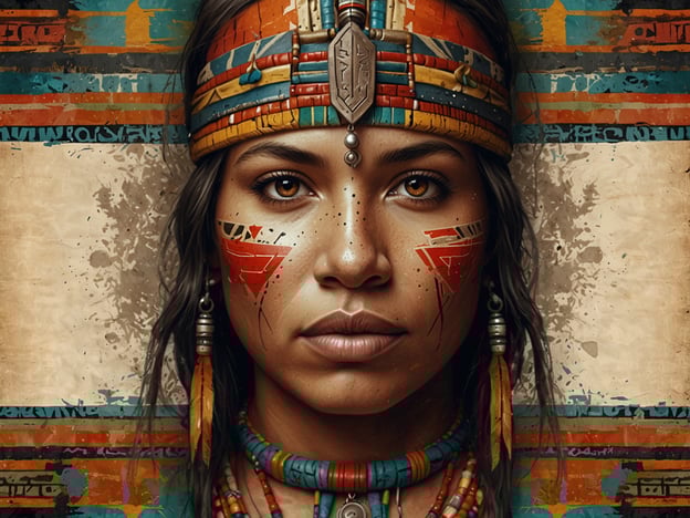 Auf dem Bild ist eine indigene Frau zu sehen, die traditionelle Kleidung und Schmuck trägt. Ihre Gesichtsbemalung könnte spirituelle oder kulturelle Bedeutungen haben, die oft mit Ritualen oder Feierlichkeiten verbunden sind. In vielen indigenen Kulturen spielen Farben und Muster in der Körperbemalung eine wichtige Rolle und können Zugehörigkeit, Status oder historische Ereignisse darstellen.Der Schmuck, wie die Ohrringe und Halsketten aus Naturmaterialien, reflektiert häufig die Handwerkskunst und die Verbindung zur Natur, die in vielen indigenen Traditionen zentral ist. Diese Kulturen legen großen Wert auf ihre Traditionen, Geschichten und den Schutz ihrer Umwelt, was in ihrer Kunst und ihren Kleidungsausdrücken sichtbar wird. Feiertage und Zeremonien, die oft Gemeinschaftsveranstaltungen sind, stärken den Zusammenhalt und das kulturelle Erbe innerhalb der Stämme.