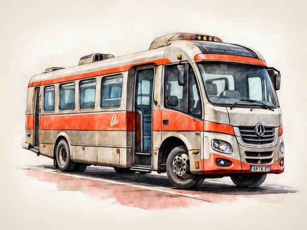 Auf dem Bild ist ein Bus mit orangefarbenen und grauen Elementen zu sehen.**Anfahrt:** Der Bus könnte an verschiedenen Orten eingesetzt werden, wie beispielsweise in städtischen Gebieten oder für Touren. Die genaue Anfahrt hängt von der spezifischen Route ab, die er bedient.**Parkmöglichkeiten:** In der Regel gibt es separate Bereiche für Busse, wo sie anhalten oder parken können, oft in der Nähe von Haltestellen oder in speziellen Busparkzonen. Diese sollten gut ausgeschildert sein und bieten Platz für mehrere Fahrzeuge.