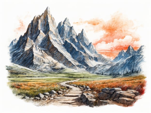 Auf dem Bild ist eine malerische Berglandschaft zu sehen, mit hohen, schroffen Bergen und einem sanften Weg, der durch eine weite Wiese führt.Aktivitäten für Besucher könnten Folgendes beinhalten:1. **Wandern**: Erkundung der Wanderwege in der Umgebung, die eine atemberaubende Aussicht auf die Berge bieten.2. **Fotografie**: Die beeindruckende Kulisse eignet sich perfekt für Landschaftsfotografie.3. **Picknicken**: Genießen Sie ein Picknick in der Natur, um die Umgebung in Ruhe zu erleben.4. **Vogelbeobachtung**: Die Region könnte ein guter Ort sein, um verschiedene Vogelarten zu beobachten.5. **Bergsteigen**: Für Abenteuerlustige gibt es möglicherweise Möglichkeiten zum Klettern oder Bergsteigen in der näheren Umgebung.Diese Aktivitäten bieten eine großartige Möglichkeit, die Schönheit der Natur zu genießen.