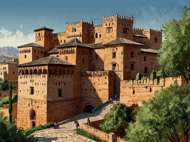 Auf dem Bild ist eine beeindruckende Burg oder Festung zu sehen, die an die Alhambra in Granada erinnert. Granada ist bekannt für ihre faszinierende Architektur und Geschichte.Ein Besuch der Alhambra bietet eine wunderbare Gelegenheit, die arabische Architektur und die wunderschönen Gärten zu bewundern, besonders die Gärten des Generalife. Die Aussicht von den Terrassen der Alhambra auf die Stadt und die Sierra Nevada ist atemberaubend.Darüber hinaus kann man in den engen, verwinkelten Gassen des Albaicín spazieren und das maurische Erbe der Stadt entdecken. Auch Tapas in den traditionellen Bars zu probieren, gehört zu den beliebten Aktivitäten. Granada hat eine reiche kulturelle Szene, in der Flamenco-Shows oft in den Höhlen von Sacromonte stattfinden.