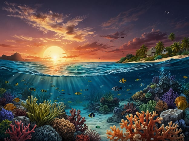 Auf dem Bild sieht man eine wunderschöne Unterwasserlandschaft mit bunten Korallen und verschiedenen Fischarten, während im Hintergrund die Sonne über dem Horizont aufgeht. Auf den Corn Islands in Nicaragua kann man ähnliche Erlebnisse genießen, wie:1. **Schnorcheln und Tauchen**: Die Gewässer um die Inseln sind reich an maritimer Biodiversität, perfekt für Schnorchel- und Tauchabenteuer.2. **Coral Reef Touren**: Entdecken Sie die beeindruckenden Korallenriffe, die viele tropische Fische und andere Meeresbewohner beherbergen.3. **Entspannen an den Stränden**: Genießen Sie die traumhaften Sandstrände und entspannen Sie bei Sonnenuntergang.4. **Bootsausflüge**: Machen Sie eine Bootstour zu unberührten Strandabschnitten oder weiteren Schnorchelplätzen.5. **Fischerei**: Erleben Sie das Fischen mit lokalen Fischern und lernen Sie traditionelle Techniken.Die Schönheit der Natur und das entspannte Inselleben machen die Corn Islands zu einem perfekten Ziel für Outdoor-Aktivitäten und unvergessliche Erlebnisse.