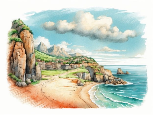 Auf dem Bild ist eine malerische Küstenlandschaft zu sehen. Die Aktivitäten und Attraktionen könnten Folgendes umfassen:1. **Strandbesuche**: Der sandy Strand lädt zum Entspannen und Sonne tanken ein.2. **Wassersport**: Schwimmen, Schnorcheln oder Surfen sind geeignete Aktivitäten in den klaren Gewässern.3. **Wanderungen**: Die umgebenden Berge und Klippen bieten wunderschöne Wanderwege mit atemberaubenden Ausblicken.4. **Fotografie**: Die Landschaft eignet sich hervorragend für schöne Fotos, insbesondere bei Sonnenuntergang.5. **Stadtbesichtigung**: Die Gebäude im Hintergrund laden zu Erkundungstouren ein.Diese Umgebung bietet also vielfältige Möglichkeiten für Naturliebhaber und Abenteurer.