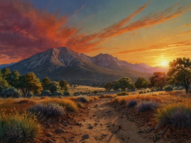 Auf dem Bild ist eine malerische Landschaft mit einem majestätischen Berg und einem wunderschönen Sonnenuntergang zu sehen. Die Farben des Himmels variieren von tiefrot bis orange, was auf eine ruhige Abendstimmung hinweist. Der Weg, der durch eine grasbewachsene Fläche führt, lädt zu einer Wanderung ein.Die besten Zeiten für eine Wanderung zum Vulkan Maderas in Nicaragua sind zwischen November und April, da die Regenwälder in diesen Monaten weniger Niederschlag erhalten und die Temperaturen angenehmer sind. Besonders empfehlenswert sind die frühen Morgenstunden, um die kühleren Temperaturen und die frische Luft zu genießen.