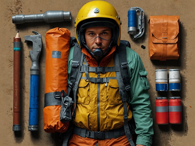 Auf dem Bild ist eine Person in einem bunten Schutzanzug und einem Helm zu sehen, umgeben von verschiedenen Werkzeugen und Ausrüstungsgegenständen, die für Vulkan-Abenteuer nützlich sind. Hier sind einige praktische Tipps für deine Erkundungen:1. **Schutzkleidung tragen**: Eine hochwertige, hitzebeständige Kleidung ist unerlässlich, um dich vor extremen Bedingungen zu schützen.2. **Ausrüstung prüfen**: Stelle sicher, dass deine Werkzeuge und Ausrüstung, wie Taschenlampen und Rucksack, in gutem Zustand sind.3. **Sicherheitsvorkehrungen treffen**: Immer einen Helm und Schutzmaske tragen, um Verletzungen durch vulkanische Gase oder herabfallende Steine zu vermeiden.4. **Vorbereitung und Planung**: Informiere dich über die vulkanische Aktivität und plane deine Route im Voraus, um Gefahren zu vermeiden.5. **Notfall-Kit**: Halte ein Notfall-Kit bereit, das Lebensmittel, Wasser, Erste-Hilfe-Material und Kommunikationsmittel enthält.6. **Informiere andere**: Teile deine Pläne mit Freunden oder Familie, damit im Notfall Hilfe angefordert werden kann.Viel Spaß und bleib sicher auf deinen Vulkan-Abenteuern!