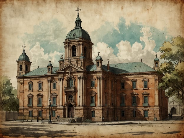 Das Bild zeigt ein historisches Gebäude mit beeindruckender Architektur, das möglicherweise eine Kirche oder ein öffentliches Gebäude darstellt. Es hat eine markante Fassade mit Säulen und einem Zwiebelturm. Die Farben sind warm und erinnern an vergangene Zeiten, was durch den leicht antiken Stil verstärkt wird.In der Geschichte von Diriomo gibt es viele kulturelle und historische Einflüsse, die sich in der Architektur der Region widerspiegeln. Diese Gebäude könnten symbolisch für die religiösen und sozialen Strukturen der Vergangenheit stehen, die das Leben der Einwohner geprägt haben. Diriomo ist bekannt für seine Traditionen und die Erhaltung von Kulturerbe, was sich auch in solchen Bauwerken niederschlägt.