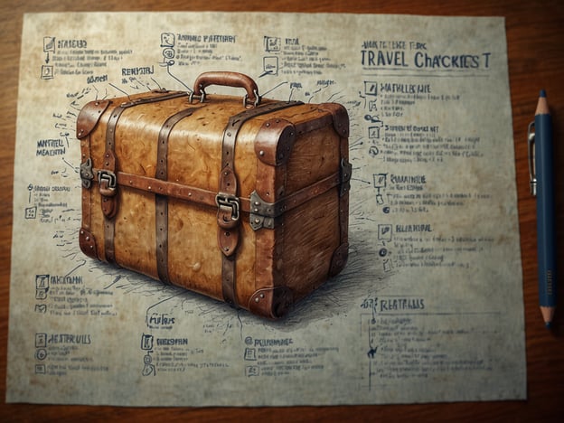 Auf dem Bild ist ein gezeichneter Koffer zu sehen, umgeben von handschriftlichen Notizen und Tipps für das Reisen. Hier sind einige praktische Tipps für deine Tour:1. **Packliste erstellen**: Notiere alle notwendigen Dinge, die du für deine Reise benötigst, um sicherzustellen, dass du nichts vergisst.2. **Wichtige Dokumente**: Halte Reisepass, Visum und andere wichtige Dokumente an einem sicheren Ort, idealerweise in einem kleinen, wasserdichten Beutel.3. **Koffer organisieren**: Verwende Packwürfel oder Beutel, um unterschiedliche Kleidungsstücke und Gegenstände zu trennen und das Packen zu erleichtern.4. **Zugang zu Zahlungsmitteln**: Habe immer etwas Bargeld sowie eine Kreditkarte dabei, um flexibel zu bleiben.5. **Gesundheitsvorsorge**: Denke daran, deine Medikamenten und eine kleine Erste-Hilfe-Ausrüstung einzupacken.6. **Unterrichtet Freunde/Familie**: Teile deine Reiserouten und Kontaktinformationen mit jemandem, falls es zu Problemen kommen sollte.Mit diesen Tipps bist du für dein nächstes Abenteuer gut vorbereitet!