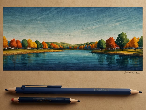 Auf dem Bild ist eine malerische Landschaft mit einem ruhigen Gewässer zu sehen, umgeben von bunten Bäumen, die in verschiedenen Farben leuchten, was auf den Herbst hindeutet. Im Hintergrund sind sanfte Hügel und eine klare, blaue Himmel zu erkennen.### Praktische Informationen für Besucher:- **Anreise**: Überprüfen Sie die Verkehrsanbindungen in der Nähe des dargestellten Gebiets.- **Aktivitäten**: Diese Art von Landschaft eignet sich gut für entspannte Spaziergänge, Picknicks oder Fotografie.- **Ausrüstung**: Nehmen Sie eine Kamera mit, um die Farben und die Schönheit der Natur festzuhalten.- **Jahreszeit**: Ein Besuch im Herbst wäre besonders empfehlenswert, um die bunten Blätter zu genießen.- **Umweltbewusstsein**: Achten Sie darauf, die Natur zu respektieren, indem Sie Abfälle mitnehmen und die Fauna nicht stören.Viel Spaß beim Entdecken der natürlichen Schönheit!