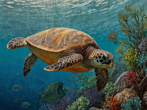 Auf dem Bild ist eine Meeresschildkröte zu sehen, die in einer farbenfrohen Unterwasserlandschaft schwimmt. Diese Szene verdeutlicht die Bedeutung von Nachhaltigkeit und Naturschutz: Meeresschildkröten sind ein wichtiger Teil des marinen Ökosystems, und ihr Überleben hängt von sauberen, gesunden Lebensräumen ab.Der Schutz der Korallenriffe und der Meeresumwelt ist entscheidend, um die Biodiversität zu erhalten und die natürlichen Ressourcen für zukünftige Generationen zu sichern. Der Erhalt solcher Lebensräume fördert nicht nur das Wohl der Tiere, sondern auch die Gesundheit des gesamten Ökosystems. Daher ist es wichtig, Maßnahmen zum Schutz der Meere zu ergreifen und die Auswirkungen des menschlichen Handelns zu minimieren.