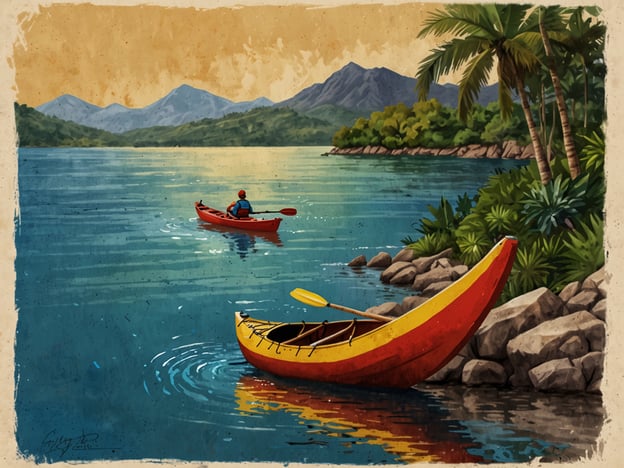 Auf dem Bild sind zwei Kajaks auf ruhigem Wasser zu sehen, umgeben von einer malerischen Landschaft mit grünen Hügeln und Bergen im Hintergrund. Dies erinnert an die Aktivitäten auf der Isla de Los Brujos, wo Besucher Kajak fahren können, um die natürliche Schönheit der Küste zu erkunden.
Die ruhigen Gewässer laden dazu ein, die Tierwelt zu beobachten, vielleicht Delfine oder verschiedene Vogelarten. Außerdem könnte man an den Ufern anlegen, um die tropische Vegetation zu genießen oder ein Picknick zu machen. Die idyllische Atmosphäre ermöglicht es, die Natur in vollen Zügen zu erleben und unvergessliche Erlebnisse zu sammeln.