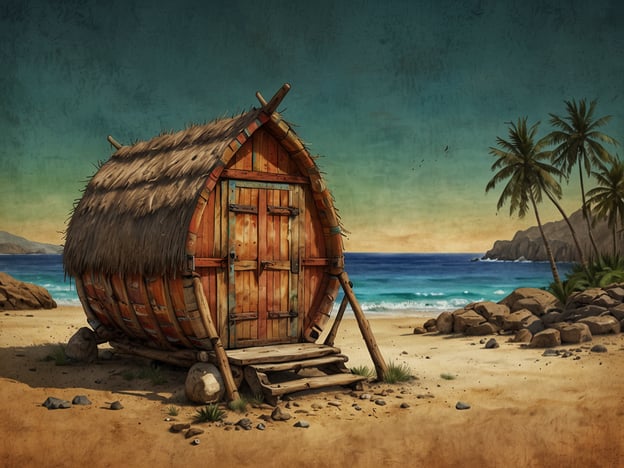 Auf dem Bild ist eine kleine Hütte zu sehen, die eine charakteristische Bauweise aufweist. Sie könnte an die traditionellen Behausungen der Miskito-Kultur angelehnt sein, die in der Karibik von Nicaragua und Honduras verbreitet ist. Diese Kultur hat oft eine enge Verbindung zur Natur und nutzt lokale Materialien wie Holz und Palmenblätter für den Bau ihrer Häuser.Die Hütte hat ein gewölbtes Dach und steht auf einer sandigen Küste, umgeben von Palmen und Wasser – was typisch für die tropische Umgebung ist, in der viele Miskito leben. Solche Strukturen sind oft einfach, aber funktional, und spiegeln den Lebensstil der Miskito wider, der stark von Fischerei, Landwirtschaft und dem Lebensraum am Meer geprägt ist.