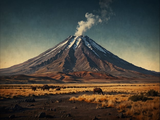 Auf dem Bild ist der Vulkan Santiago zu sehen, auch bekannt als Mount Santiago. Dieser Vulkan liegt in Chile und ist Teil der Anden. Die Geschichte des Vulkans reicht viele tausend Jahre zurück; er gehört zu einer Gruppe von Vulkanen, die durch die subduktive Grenze zwischen der Nazca-Platte und der Südamerikanischen Platte entstanden sind.Die Entstehung des Vulkans ist ein Resultat mehrerer vulkanischer Aktivitäten, die über Jahrtausende hinweg stattgefunden haben. Santiago zeigt typische Merkmale eines Stratovulkans, wie steile Flanken und eine Schichtstruktur, die aus Lava, Asche und anderen vulkanischen Materialien besteht.Die letzte signifikante Eruption fand im 19. Jahrhundert statt, was zeigt, dass der Vulkan noch aktiv ist. Diese Eruptionen haben die Landschaft um den Vulkan nachhaltig geprägt und machten ihn zu einem wichtigen Bestandteil der geologischen und kulturellen Geschichte der Region. Vulkanische Böden sind auch sehr fruchtbar, was zur landwirtschaftlichen Nutzung der Umgebung beiträgt.