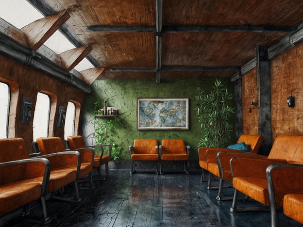 Auf dem Bild ist ein gemütlicher Innenraum zu sehen, der eventuell den Eindruck eines Wartebereichs oder einer Lounge vermittelt. Die Verwendung von warmen Farben und Pflanzen schafft eine einladende Atmosphäre. In Zukunftsperspektiven für den Ökotourismus könnte ein solcher Raum als Beispiel für nachhaltige Architektur dienen, die sich harmonisch in die Natur integriert.Es könnte angestrebt werden, dass solche Räume aus umweltfreundlichen, recycelten Materialien gestaltet werden, um den ökologischen Fußabdruck zu minimieren. Die Einbindung von Pflanzen trägt nicht nur zur Luftqualität bei, sondern unterstützt auch das Wohlbefinden der Besucher.Ein solcher Innenraum könnte auch als Ausgangspunkt für Abenteuer in der Natur fungieren, indem er eine Verbindung zwischen modernem Komfort und dem Erlebnis der natürlichen Umgebung schafft. Langfristig könnte der Ökotourismus so gefördert werden, dass die Menschen bewusster reisen und dabei Nachhaltigkeit an erste Stelle setzen.